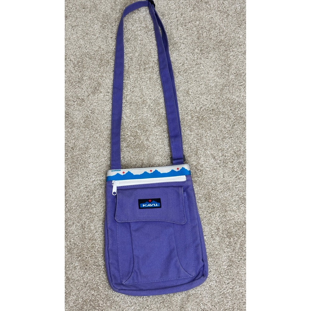 Kavu Keeper Crossbody Bag Purple Canvas Shoulder Travel Purse Mountain Print